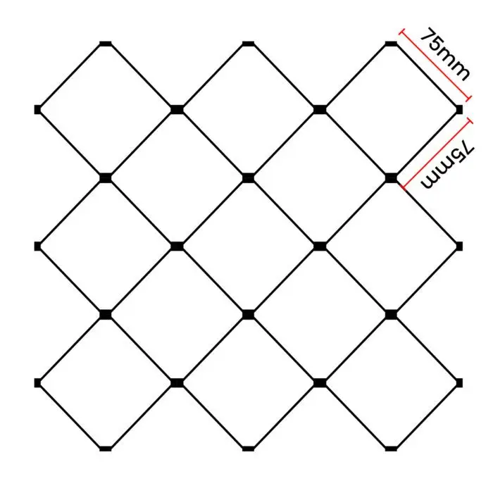 Diagram showing open aperture size of 6 inch netting